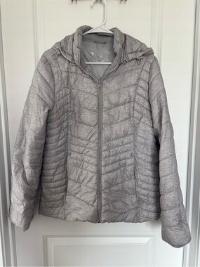 Xersion Heather Gray Quilted Puffer Jacket with Hood
